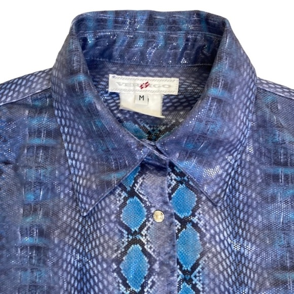 Vintage Y2K Vertigo Paris Snakeskin Reptile Print Button-down Snap Closure Blue - Picture 4 of 15